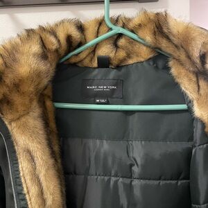 Marc New York Women's Green Jacket with Faux Fur Collar